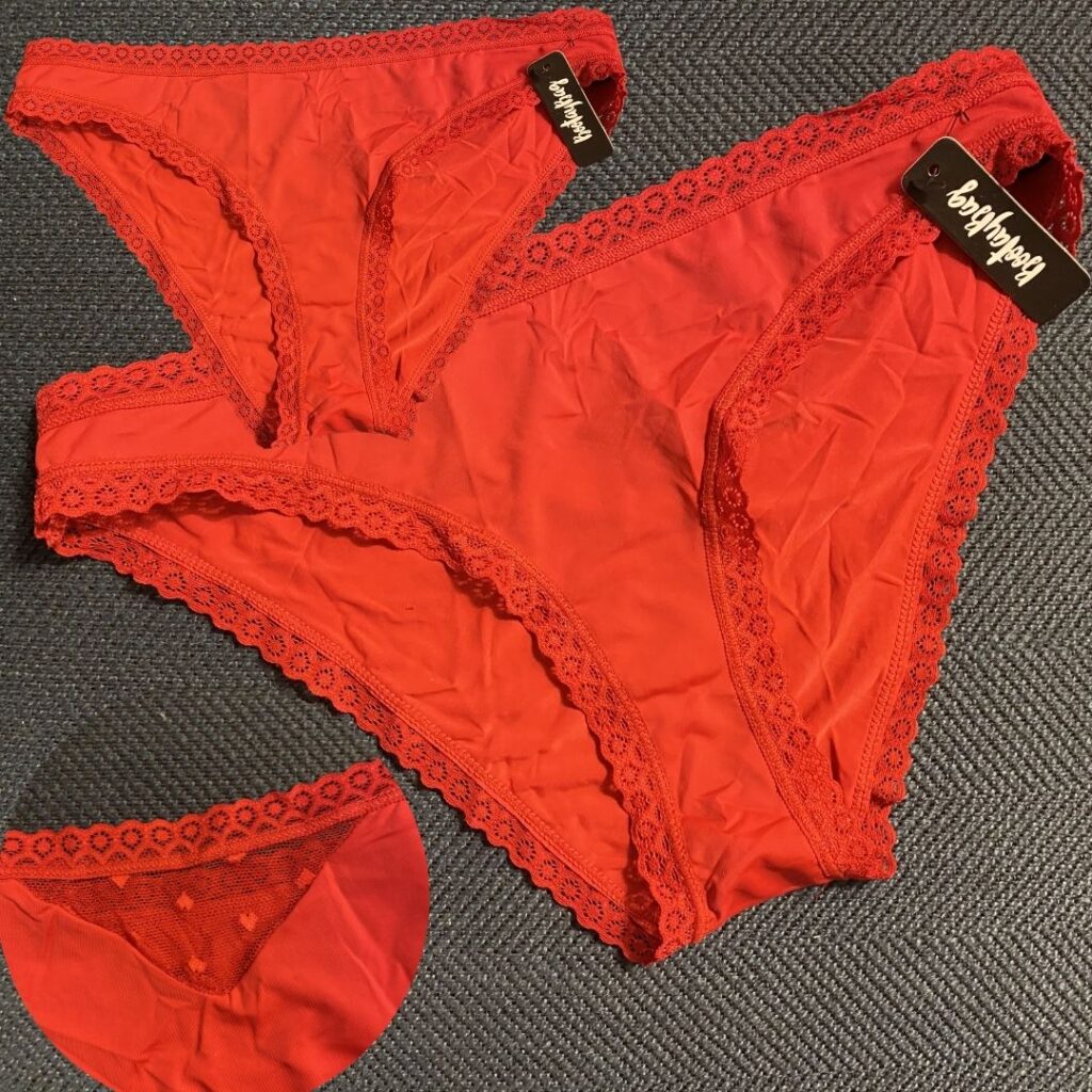 Red with lace detailing Red with lace detailing